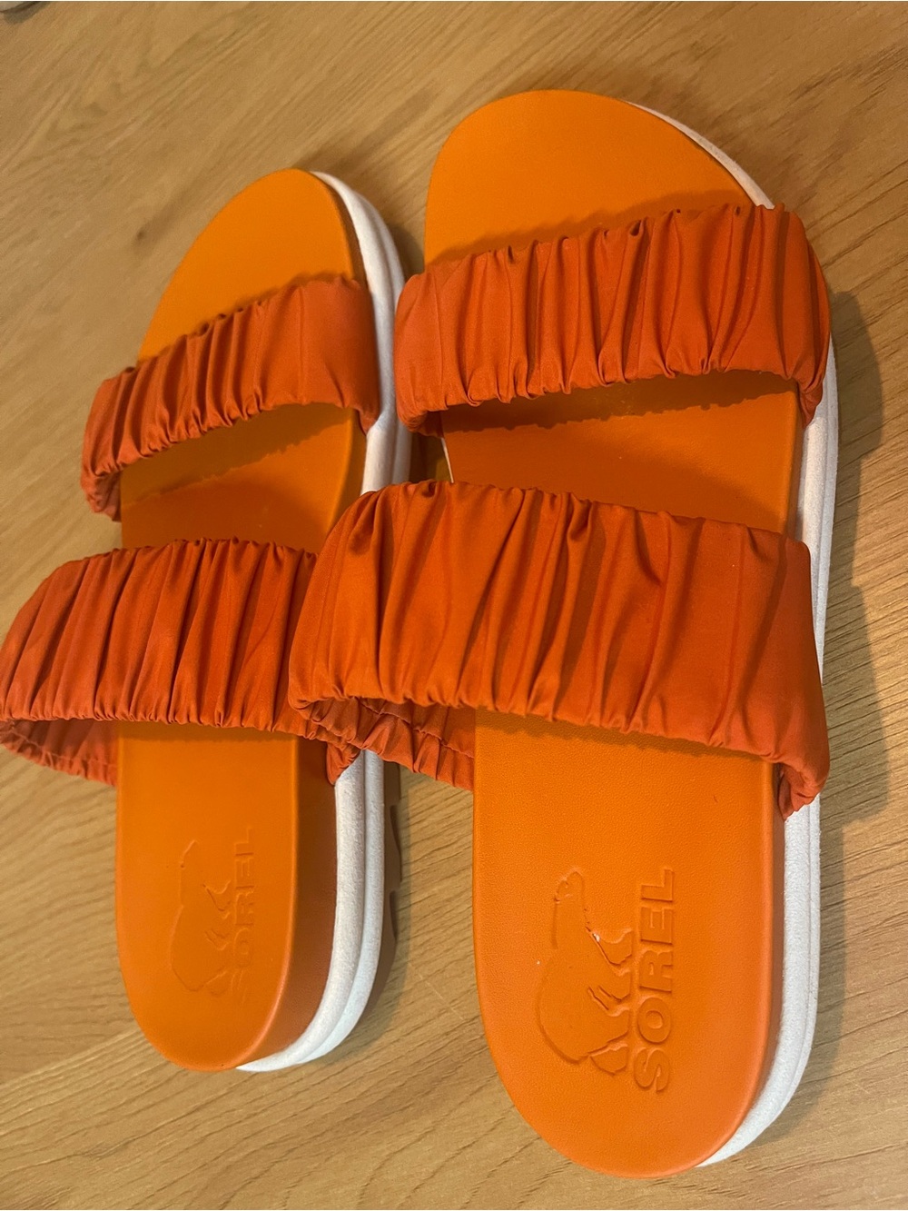 Sorel Orange Ruched Double-Strap Slide Sandals
